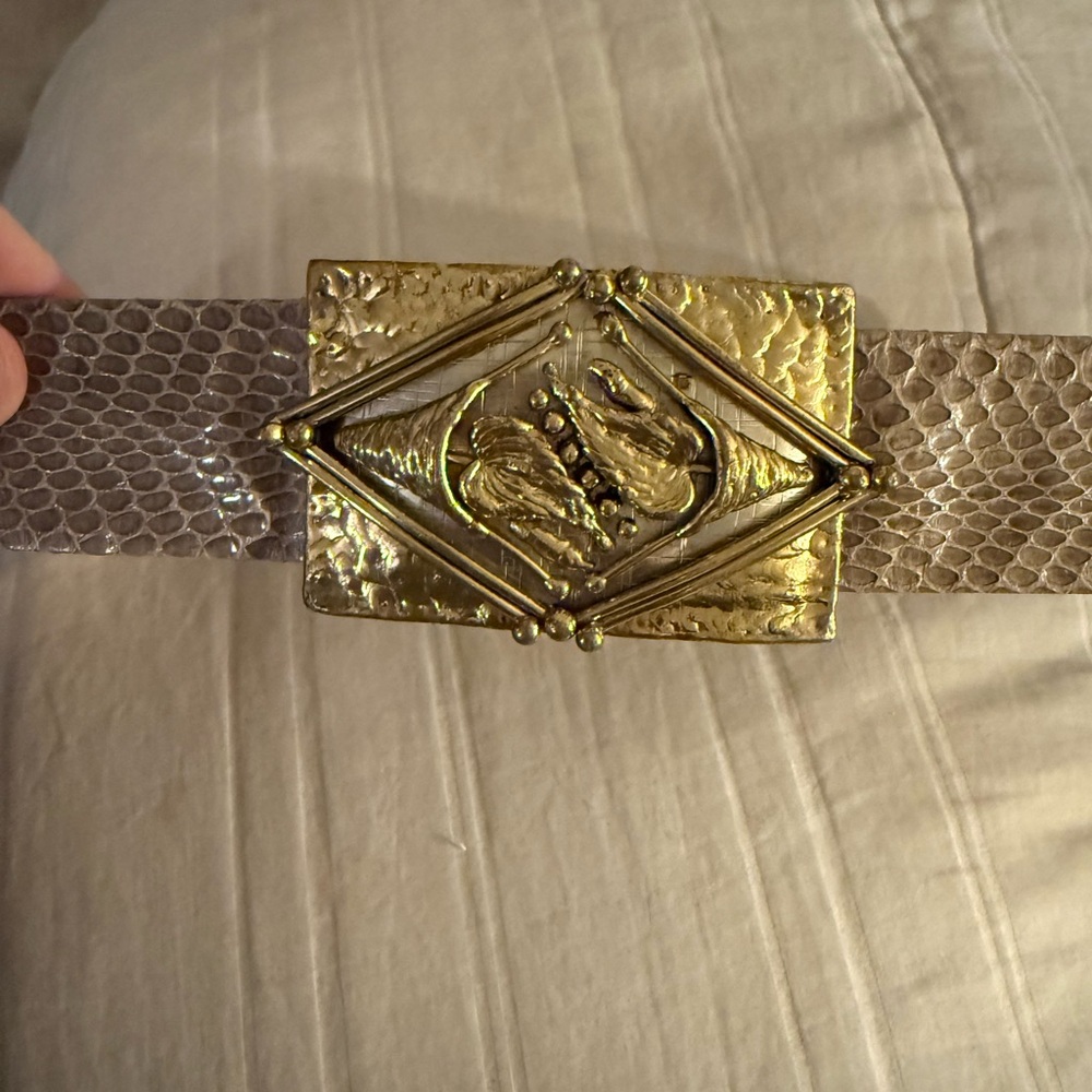 Vintage Alexis Kirk Mixed Metal Lily Buckle with Genuine Reptile Belt